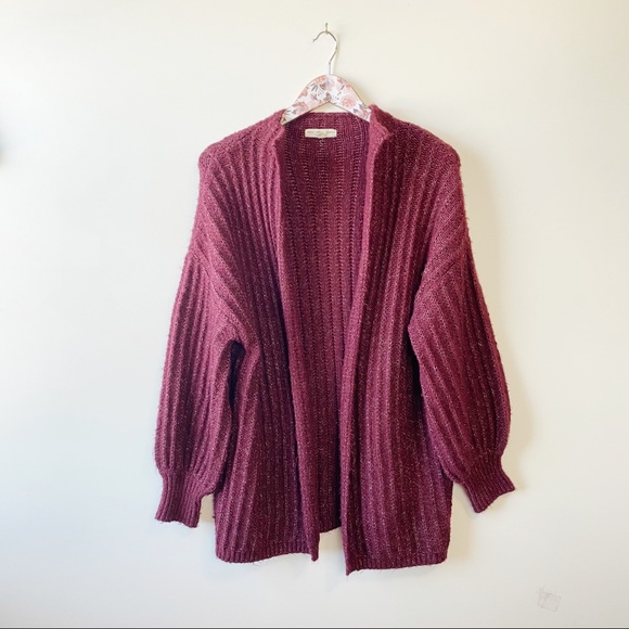 TRULY MADLY DEEPLY Ava Maroon Chunky Cardigan Small Oversized Balloon Sleeve - Picture 2 of 11